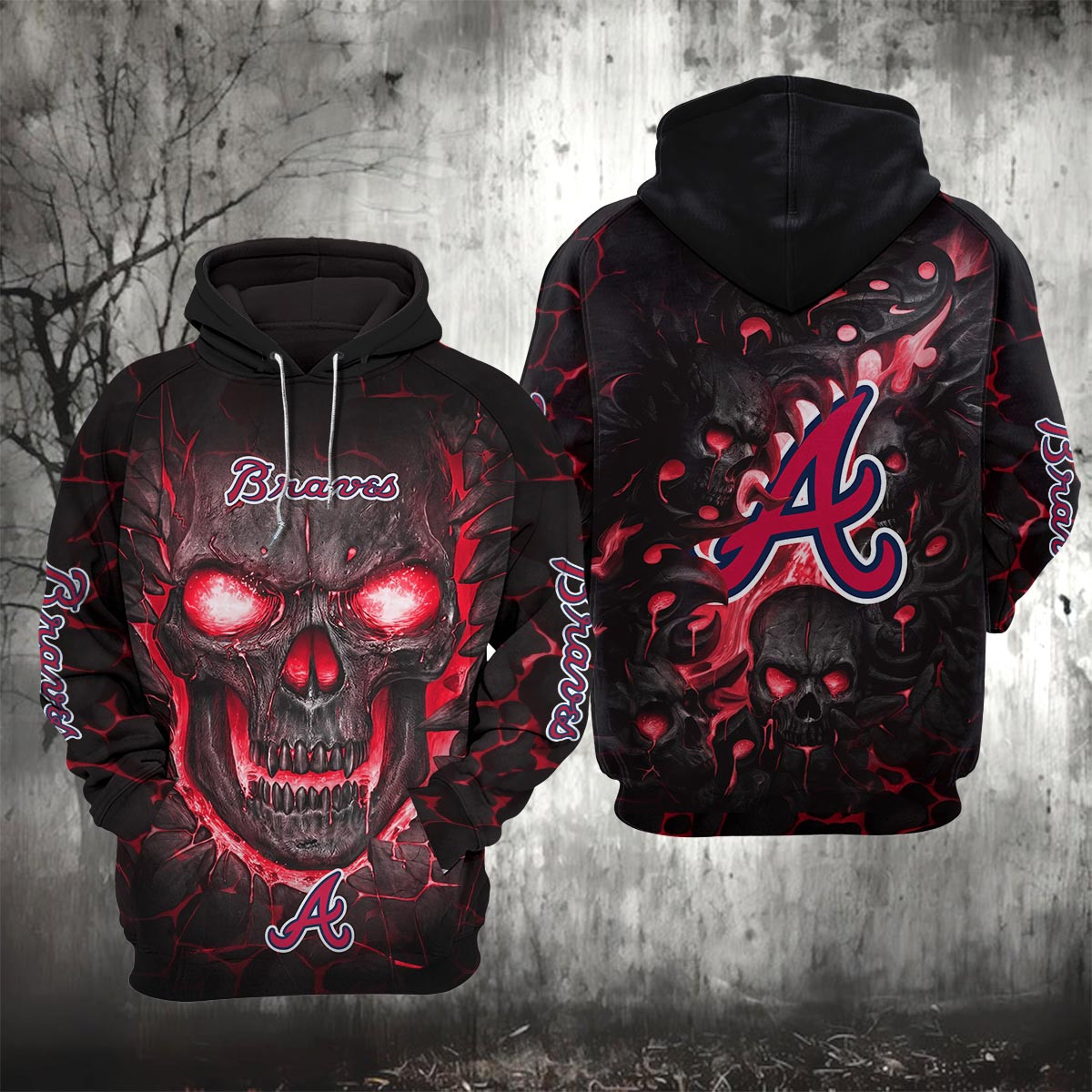 Sportswearmerch Atlanta Braves MLB Lava Skull Hoodie For Fan