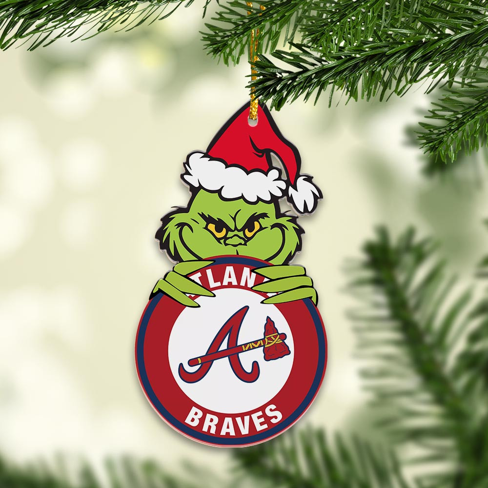 Sportswearmerch Atlanta Braves MLB x Grinch Christmas Acrylic Ornament For Fans