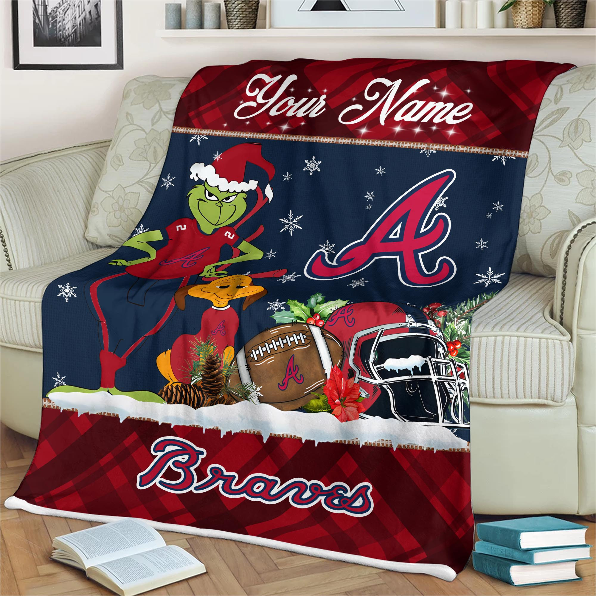Sportswearmerch Atlanta Braves MLB x Grinch Christmas Fleece Blanket For Fan
