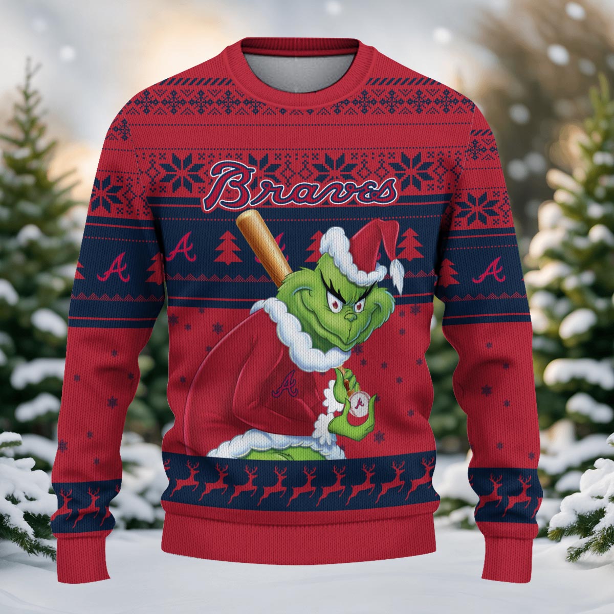 Sportswearmerch Atlanta Braves MLB x Grinch Christmas Ugly Sweater For Fans