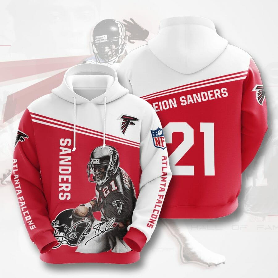 Sportswearmerch Atlanta Falcons NFL Deion Sanders Red White Personalized Hoodie For Fan