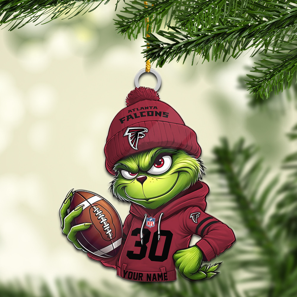 Sportswearmerch Atlanta Falcons NFL Falcons x Grinch Christmas Acrylic Ornament For Fans