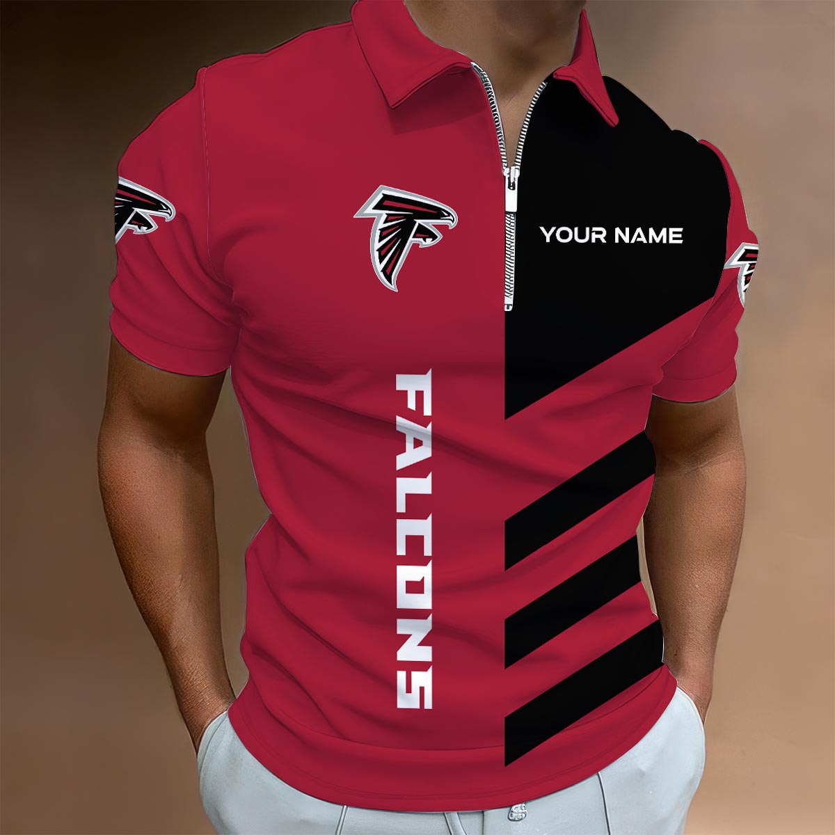 Sportswearmerch Atlanta Falcons NFL Lapel Zip Polo Shirt For Fan