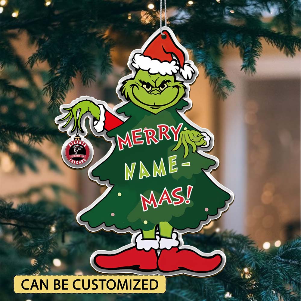 Sportswearmerch Atlanta Falcons NFL The Grinch x Christmas Acrylic Ornament Gift For Fan
