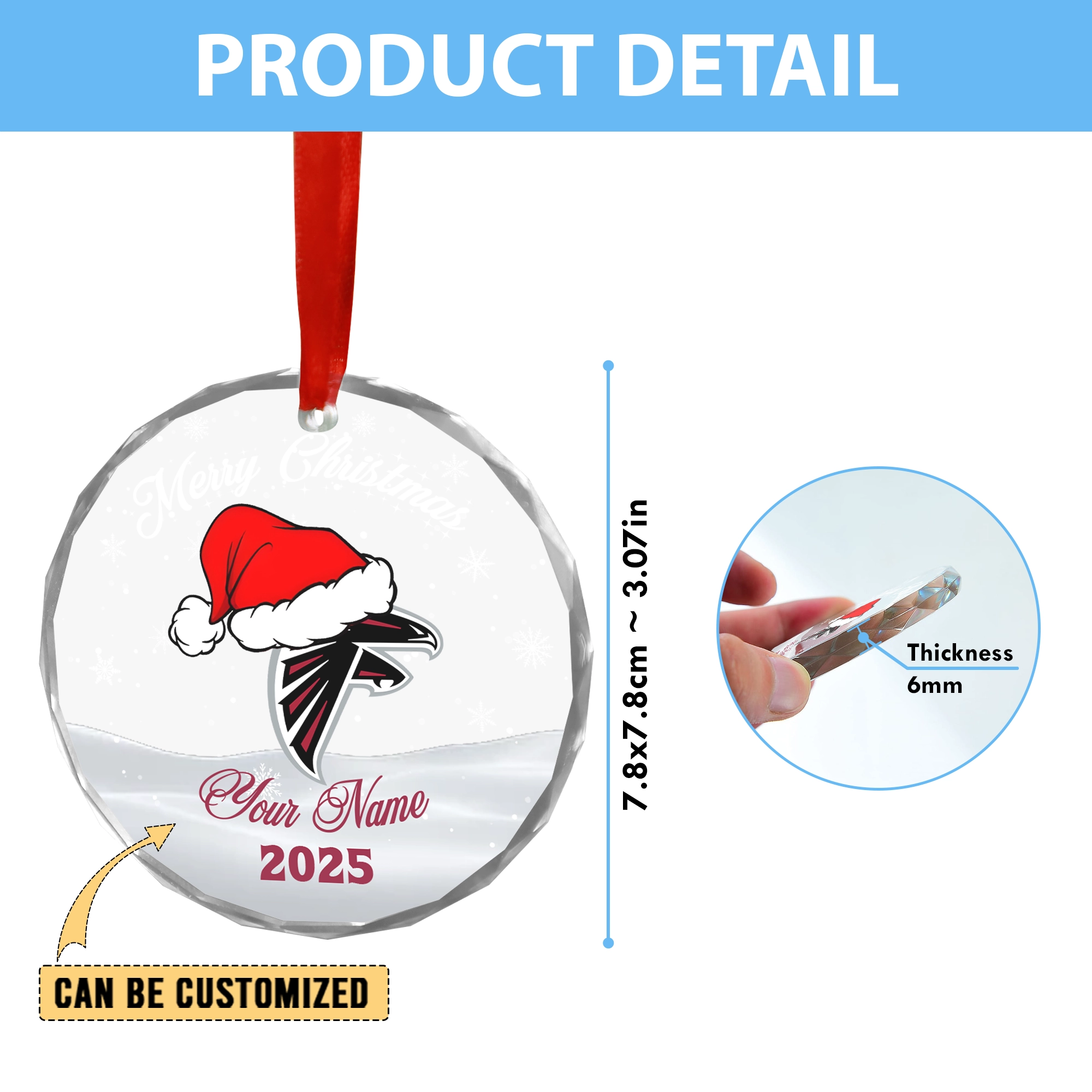 Sportswearmerch Atlanta Falcons NFL x Christmas Glass Ornament Gift For Fan