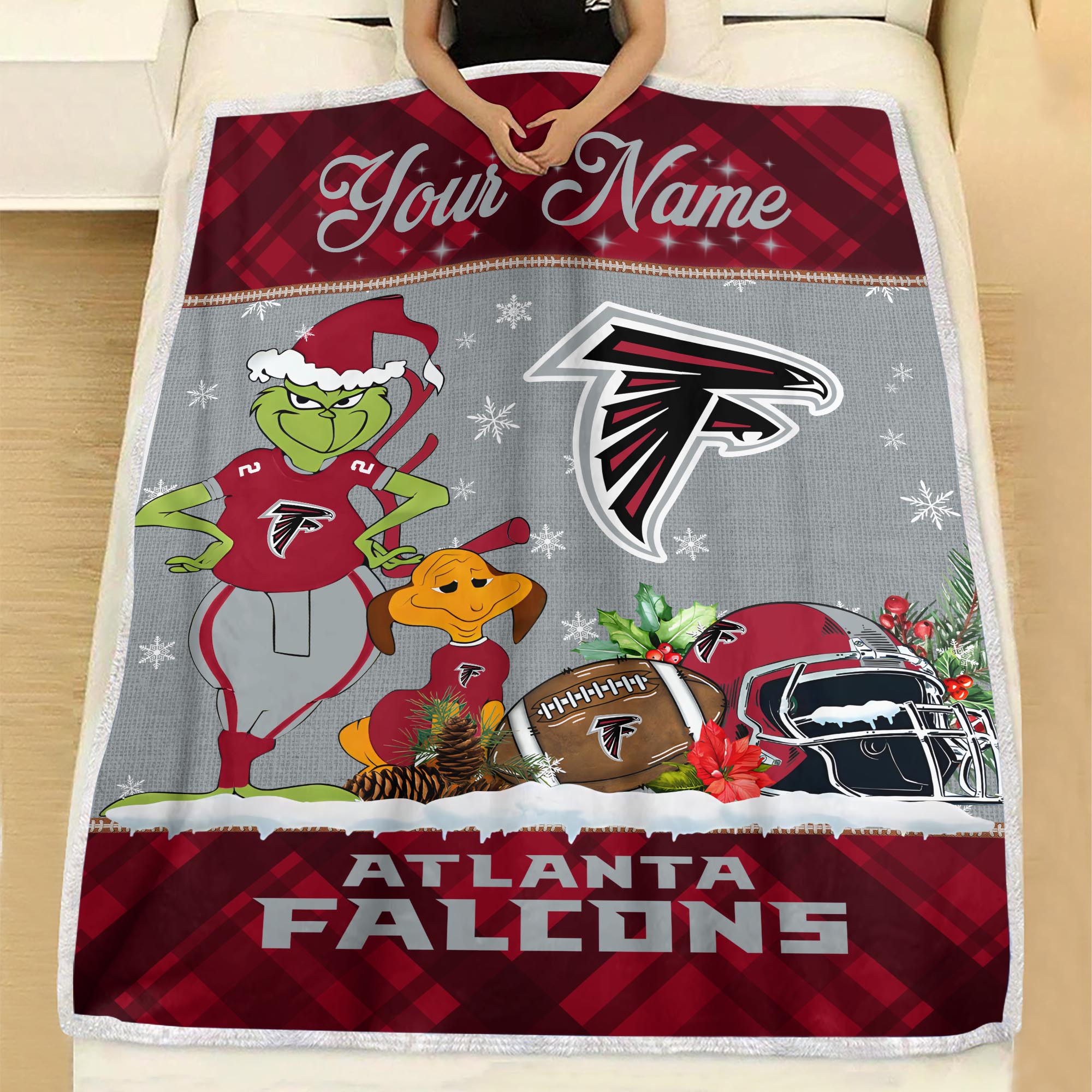 Sportswearmerch Atlanta Falcons NFL x Grinch Christmas Fleece Blanket For Fan