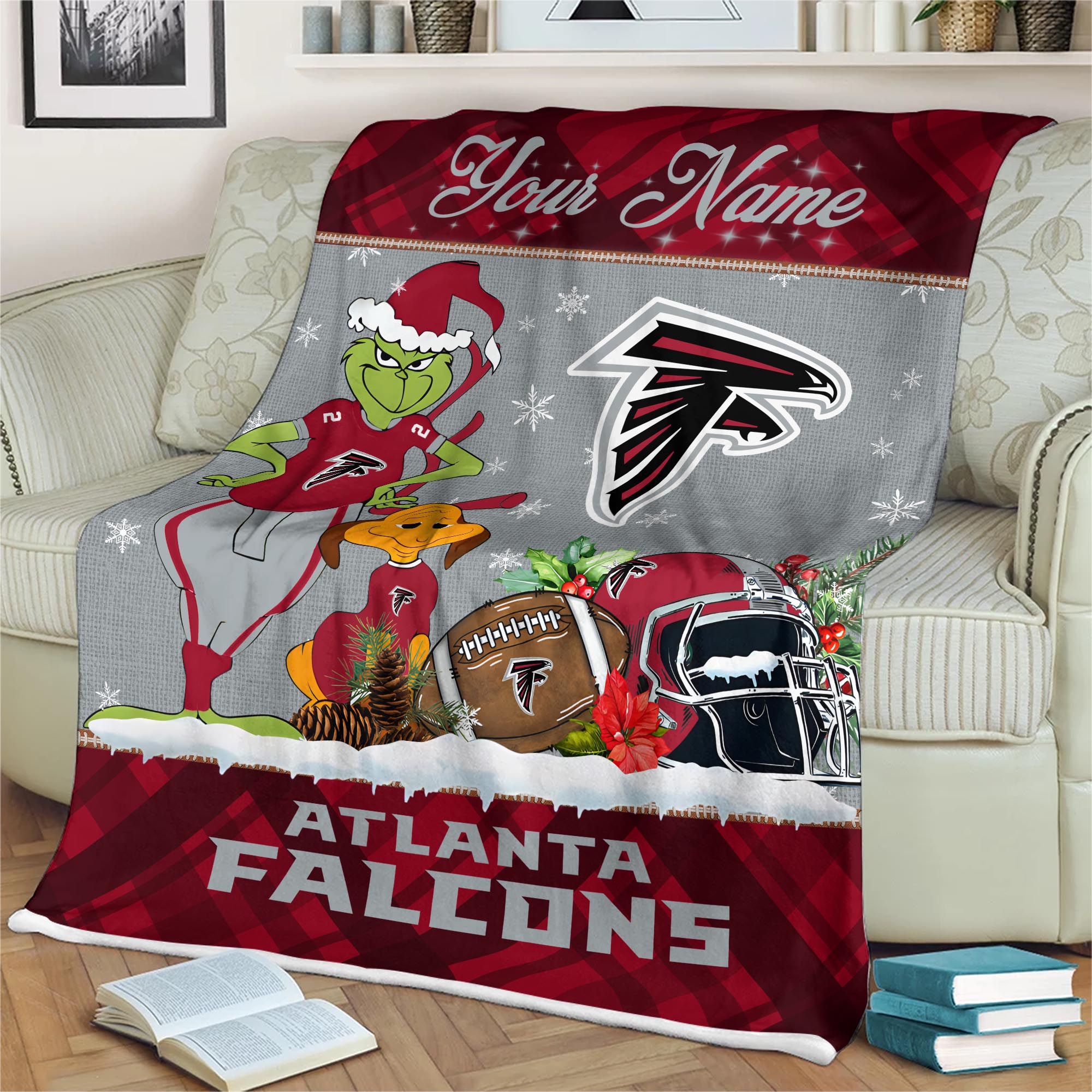 Sportswearmerch Atlanta Falcons NFL x Grinch Christmas Fleece Blanket For Fan