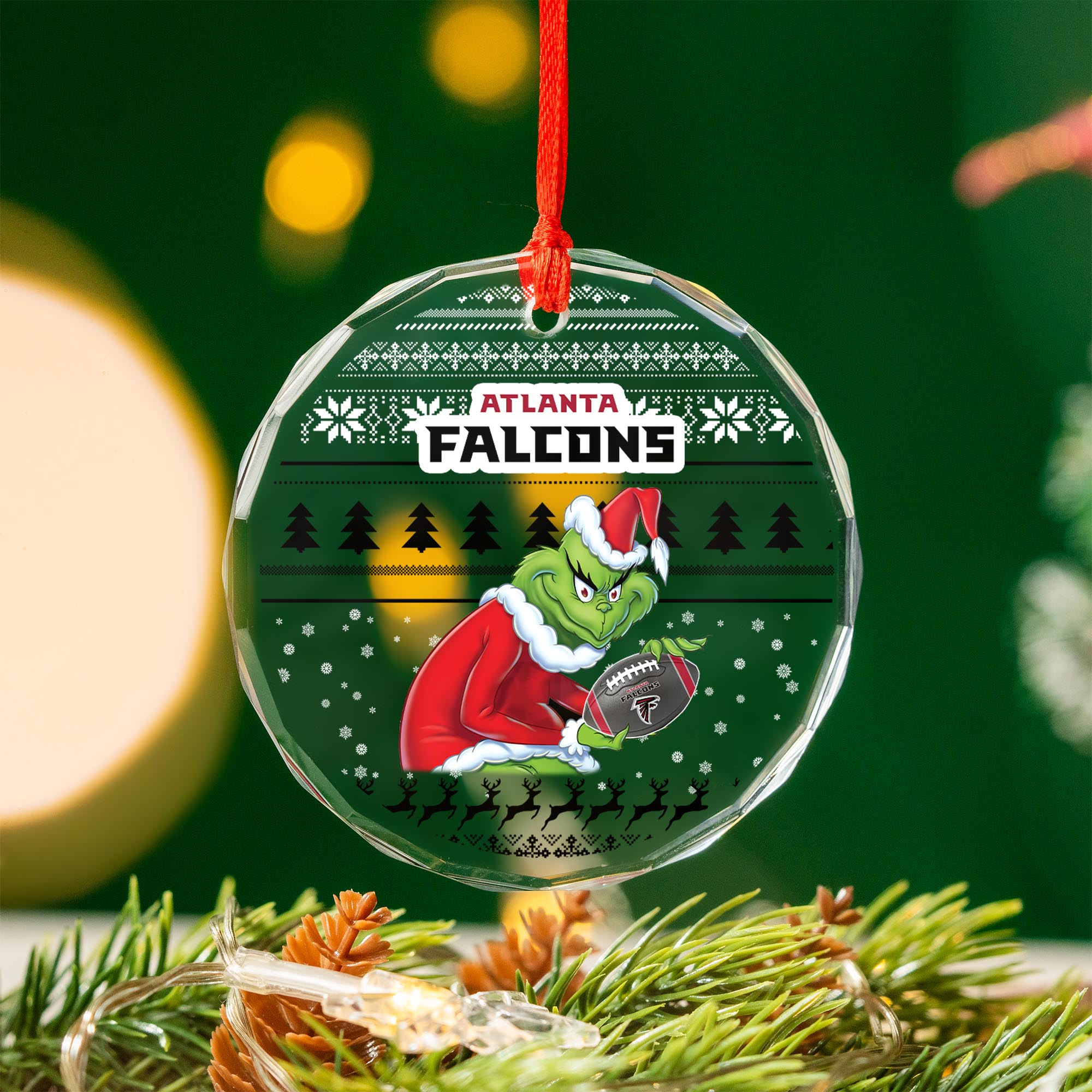 Sportswearmerch Atlanta Falcons NFL x Grinch Christmas Glass Ornament For Fans