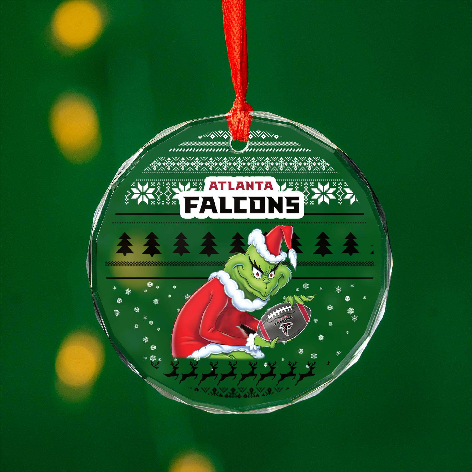 Sportswearmerch Atlanta Falcons NFL x Grinch Christmas Glass Ornament For Fans