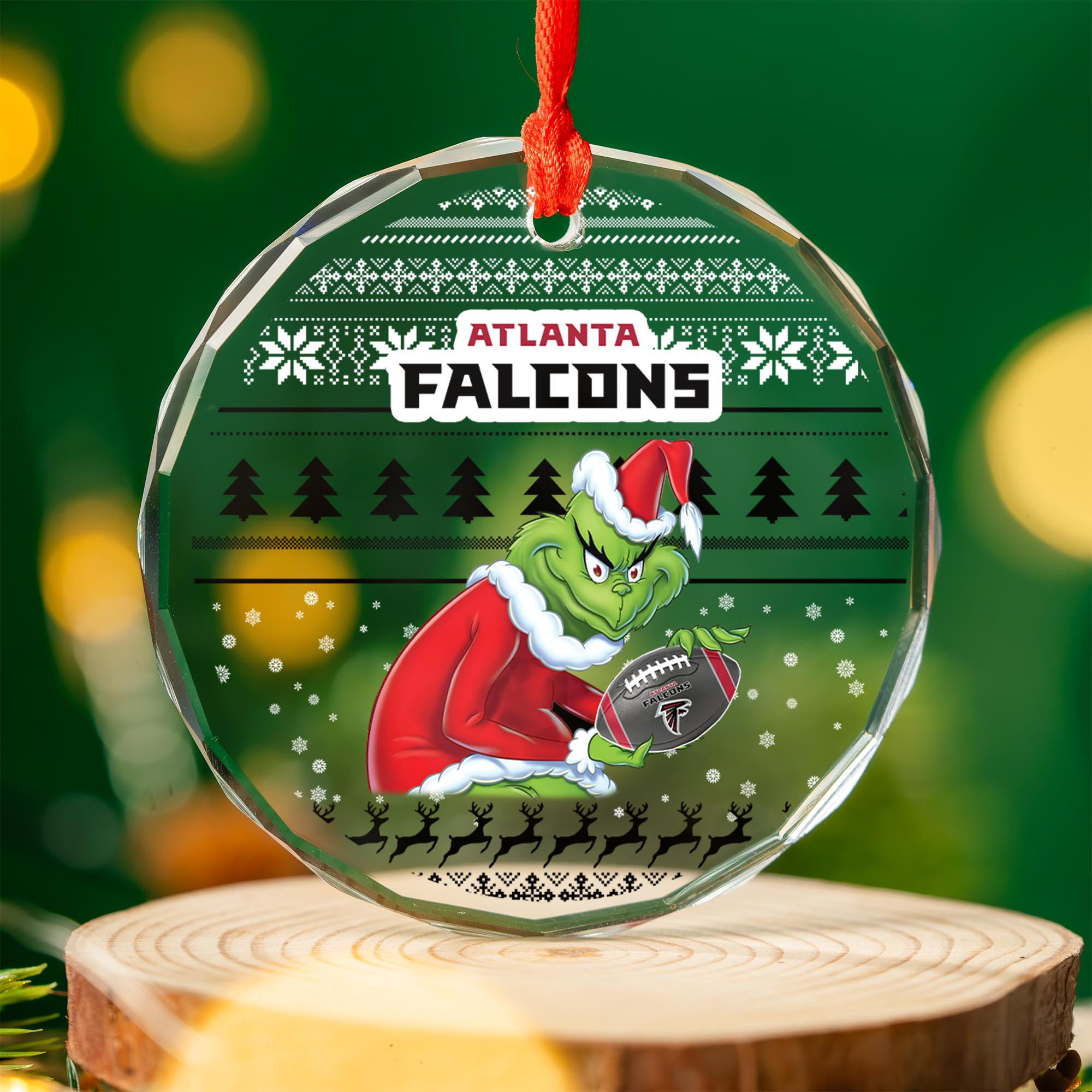 Sportswearmerch Atlanta Falcons NFL x Grinch Christmas Glass Ornament For Fans