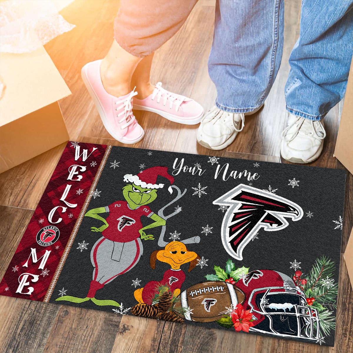 Sportswearmerch Atlanta Falcons NFL x Grinch Christmas Welcome Football Doormat For Fan