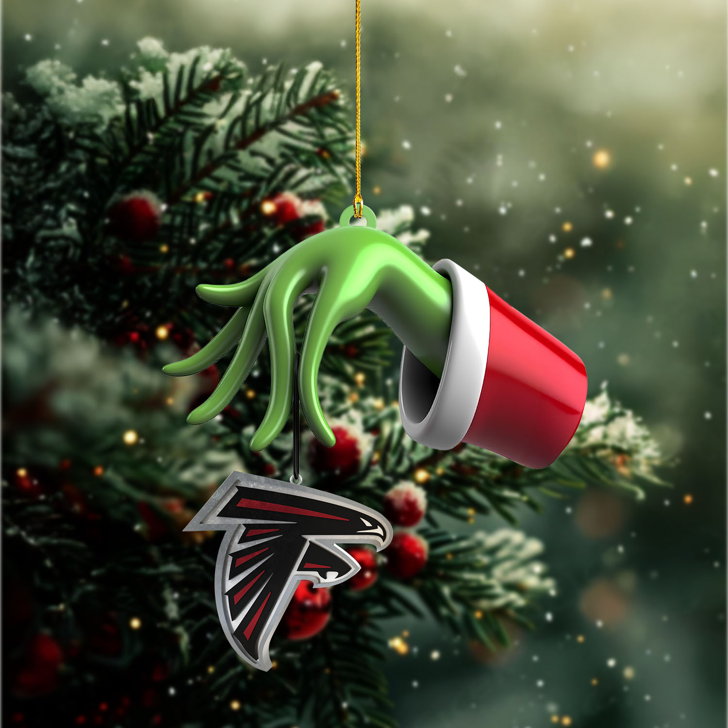 Sportswearmerch Atlanta Falcons NFL x The Grinch Christmas Acrylic Mix Wooden Ornament Gift For Fans