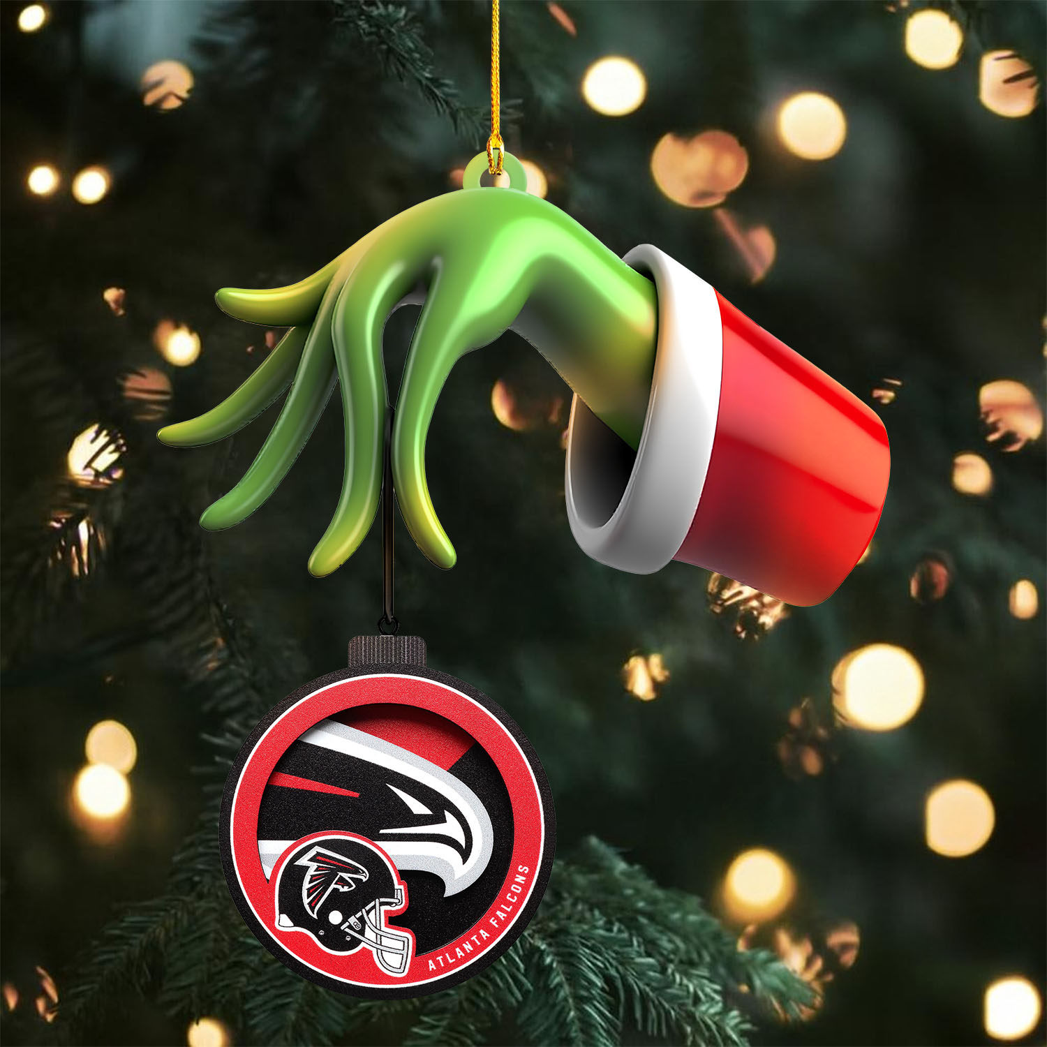 Sportswearmerch Atlanta Falcons NFL x The Grinch Christmas Acrylic Mix Wooden Ornament Gift For Fans