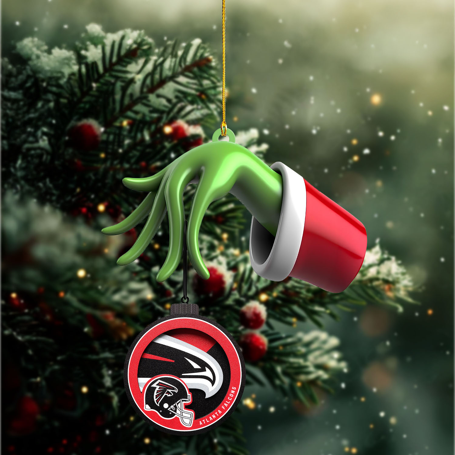 Sportswearmerch Atlanta Falcons NFL x The Grinch Christmas Acrylic Mix Wooden Ornament Gift For Fans