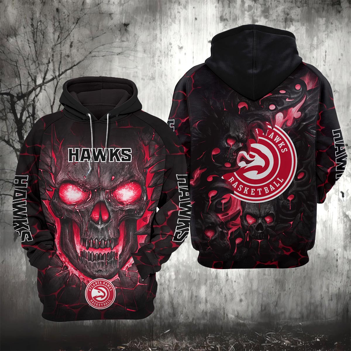 Sportswearmerch Atlanta Hawks NBA Lava Skull Hoodie For Fan