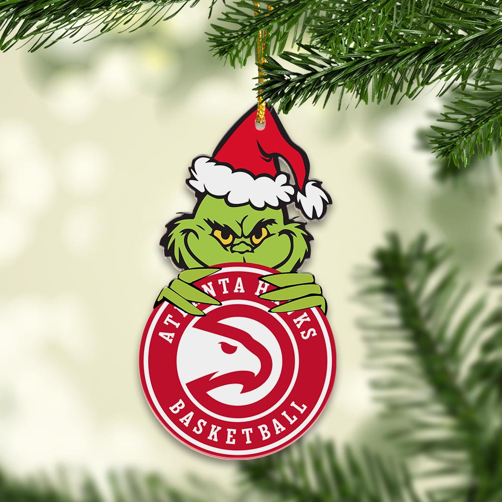 Sportswearmerch Atlanta Hawks NBA x Grinch Christmas Acrylic Ornament For Fans