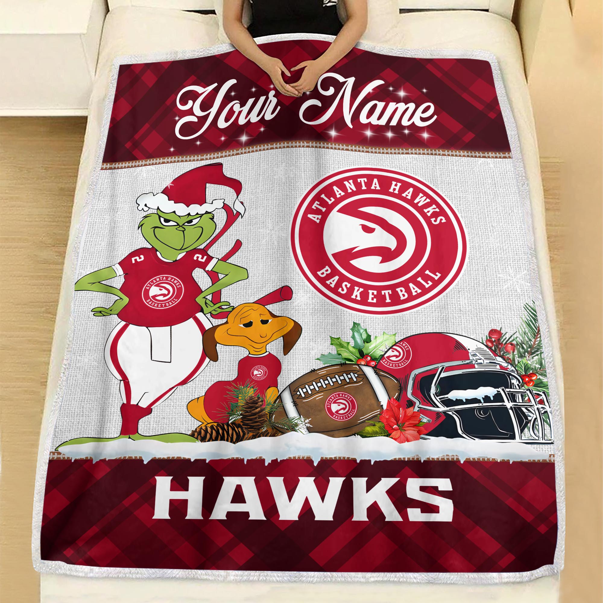 Sportswearmerch Atlanta Hawks NBA x Grinch Christmas Fleece Blanket For Fan