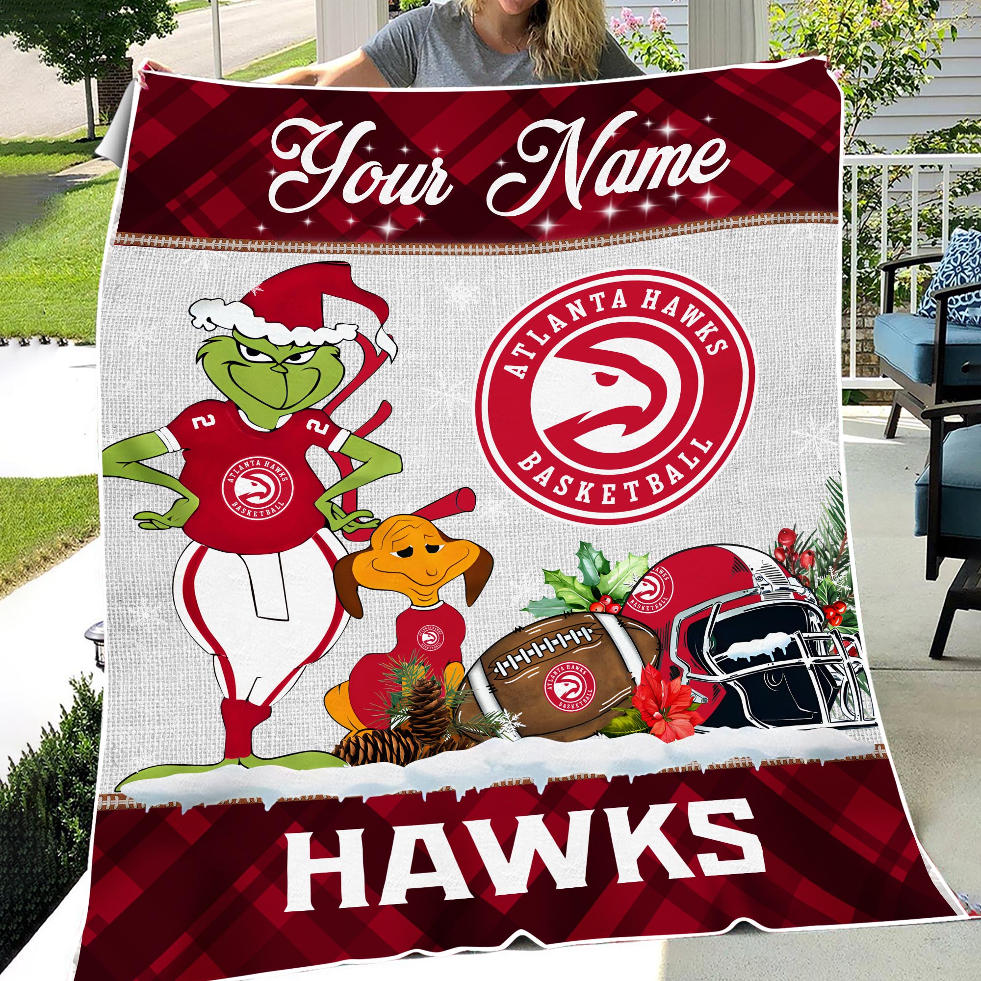 Sportswearmerch Atlanta Hawks NBA x Grinch Christmas Fleece Blanket For Fan