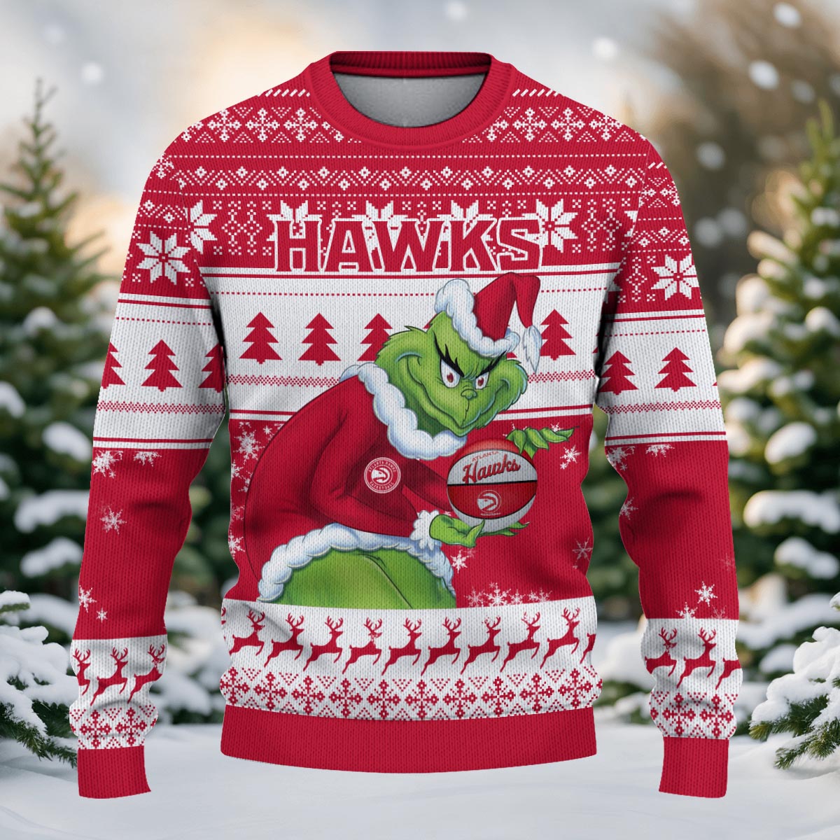 Sportswearmerch Atlanta Hawks NBA x Grinch Christmas Ugly Sweater For Fans