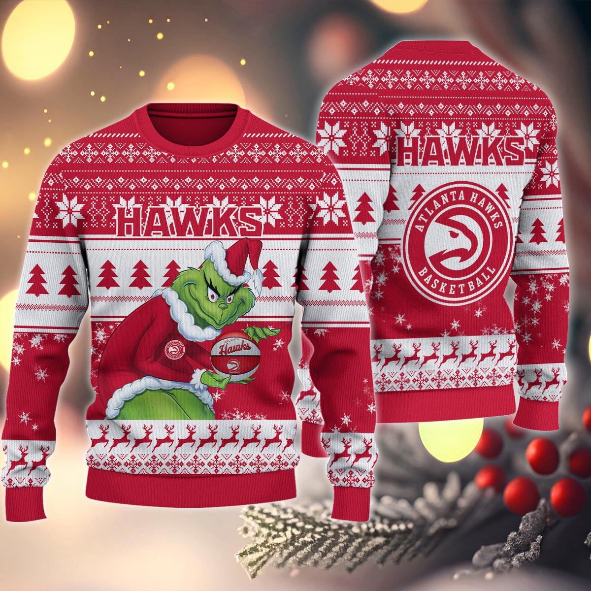 Sportswearmerch Atlanta Hawks NBA x Grinch Christmas Ugly Sweater For Fans