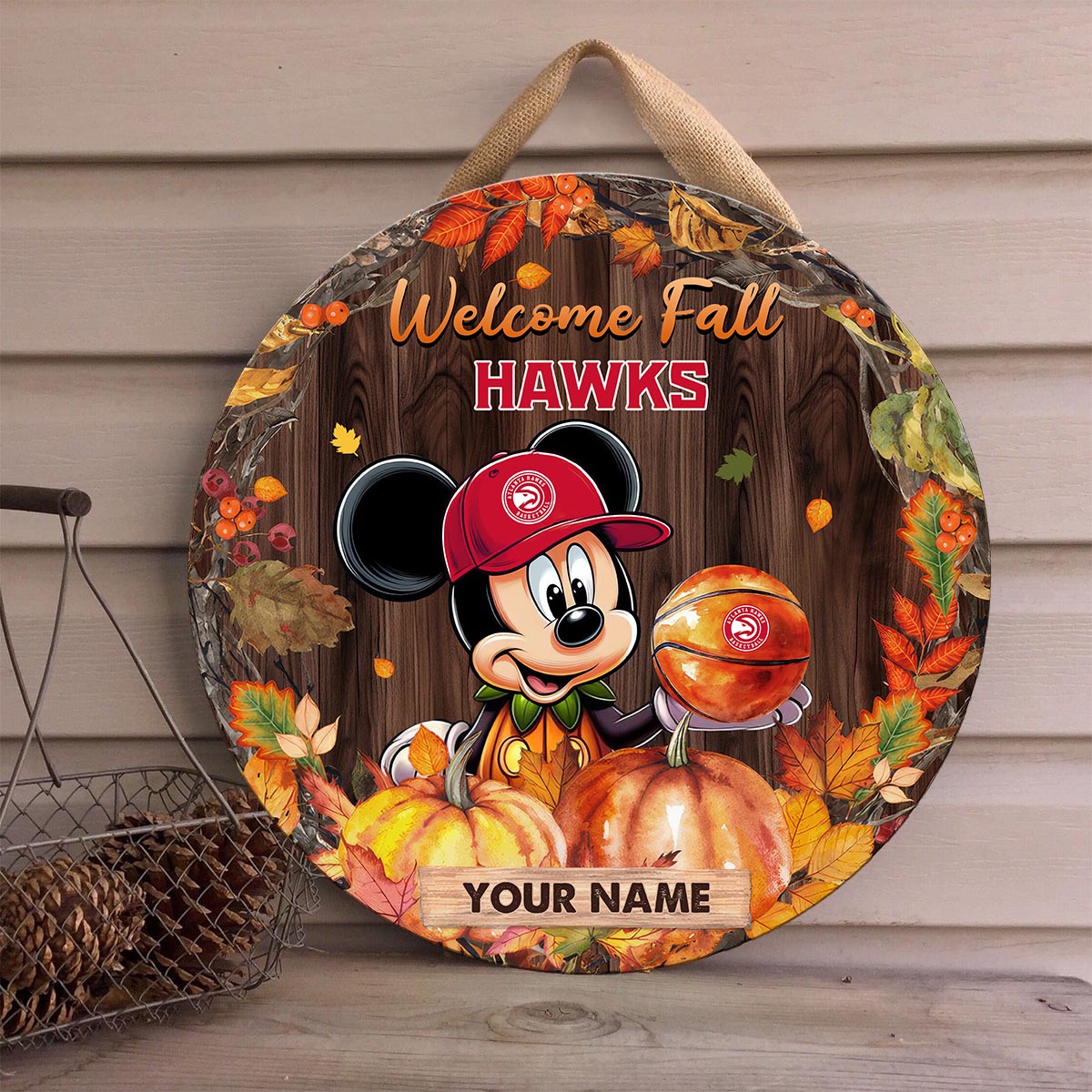 Sportswearmerch Atlanta Hawks NBA x Mickey Round Wooden Sign For Fan