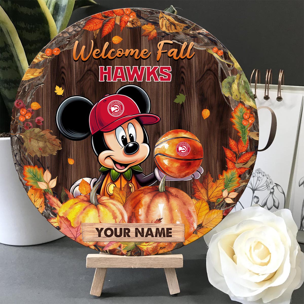 Sportswearmerch Atlanta Hawks NBA x Mickey Round Wooden Sign For Fan
