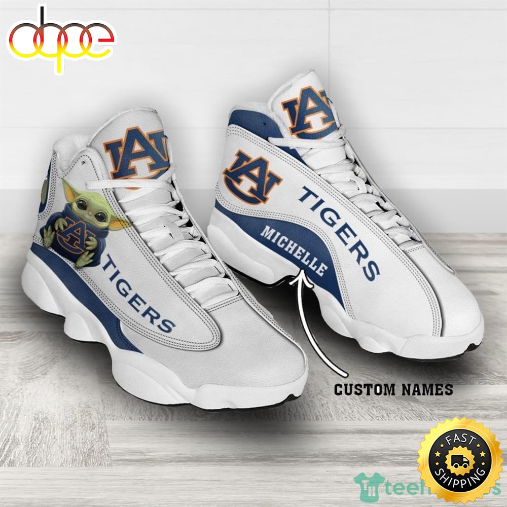 Sportswearmerch Auburn Tigers NCAA Fans Baby Yoda AJ13 Sneakers Shoes For Men And Women
