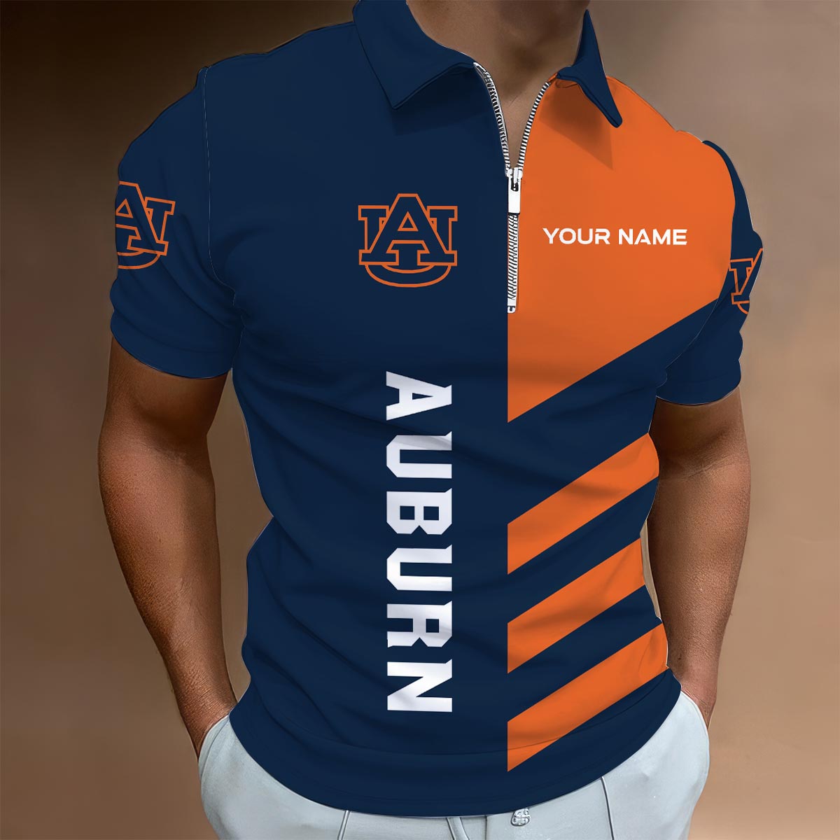 Sportswearmerch Auburn Tigers NCAA Lapel Zip Polo Shirt For Fan