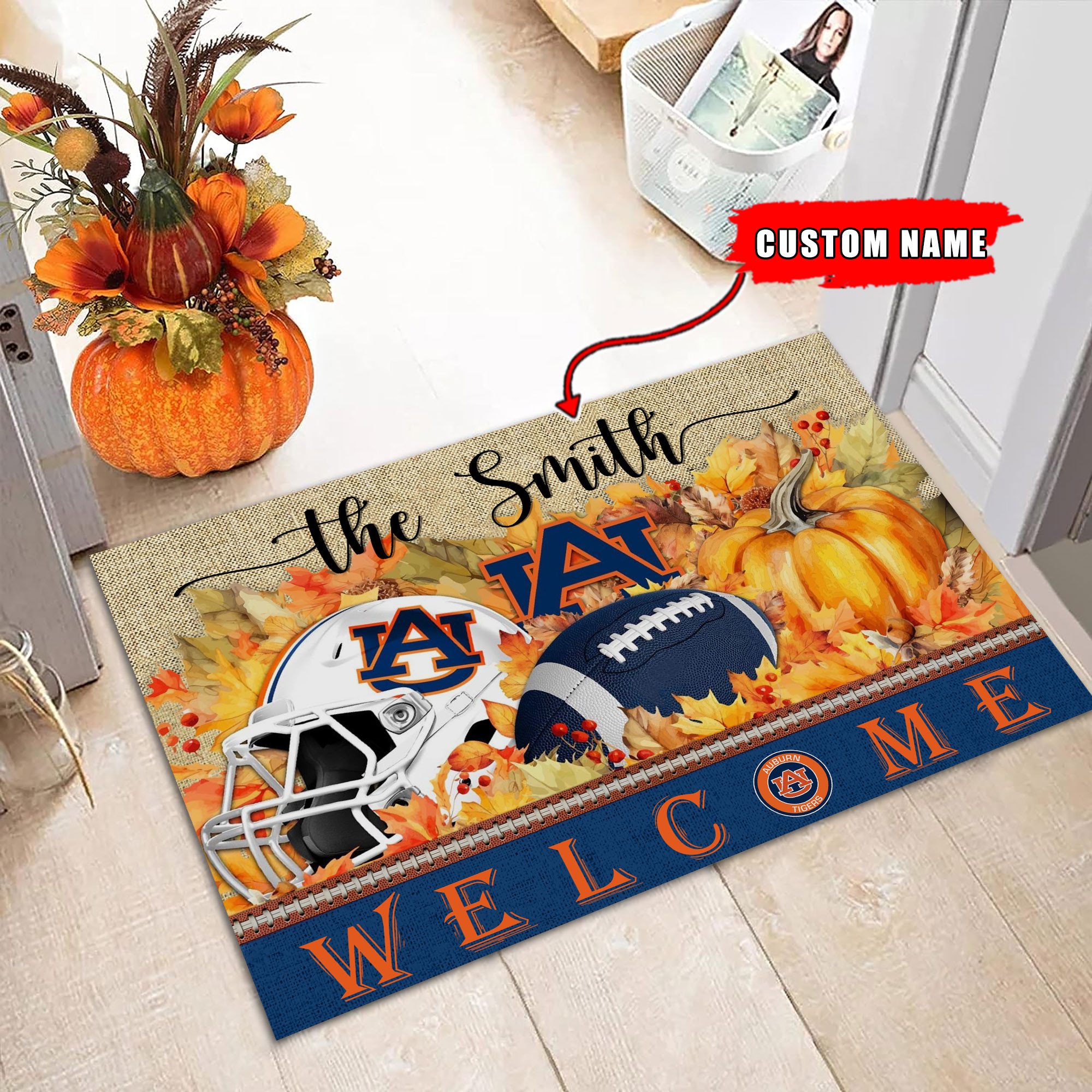 Sportswearmerch Auburn Tigers NCAA Welcome Fall Football Doormat For Fan