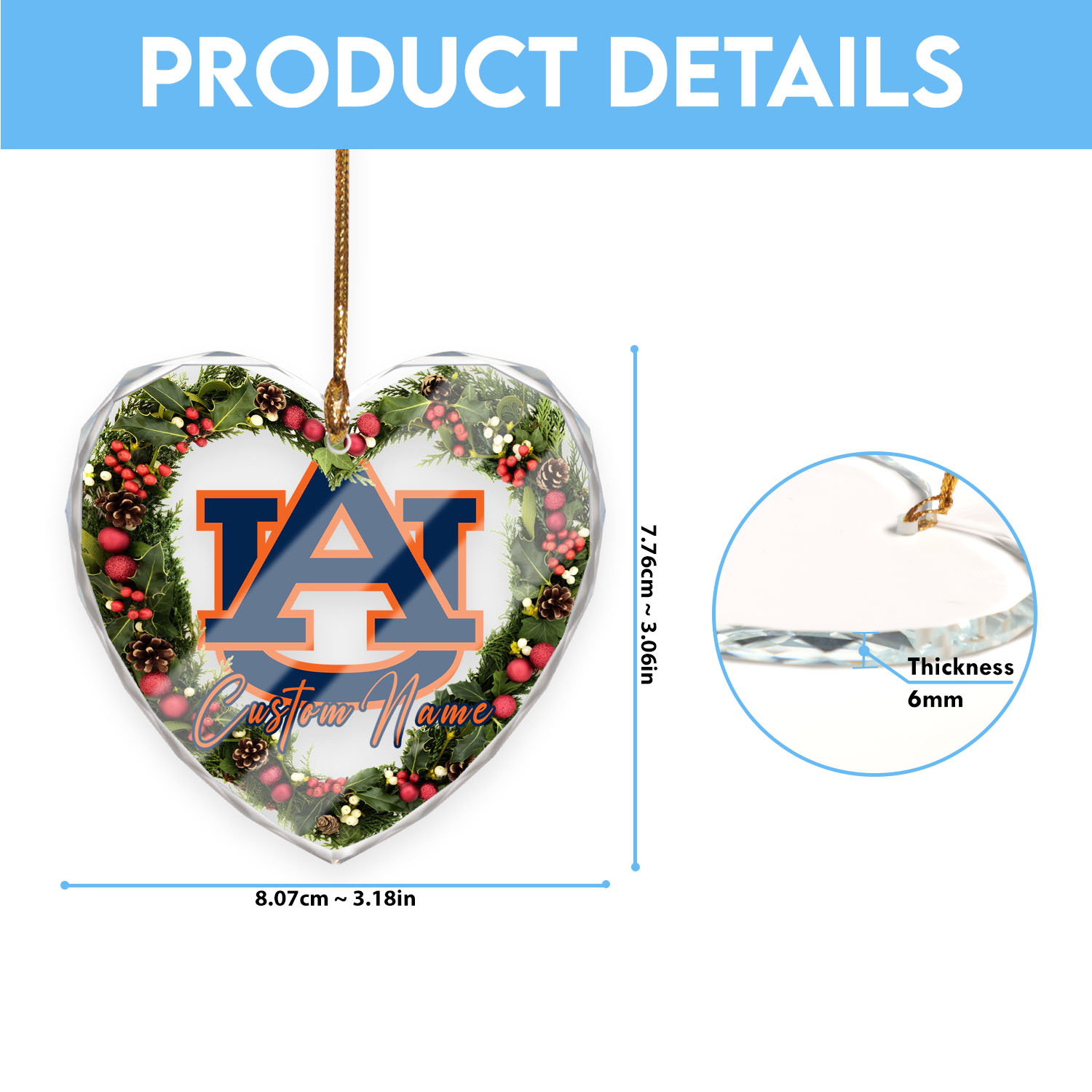 Sportswearmerch Auburn Tigers NCAA x Christmas Glass Ornament Gift For Fans