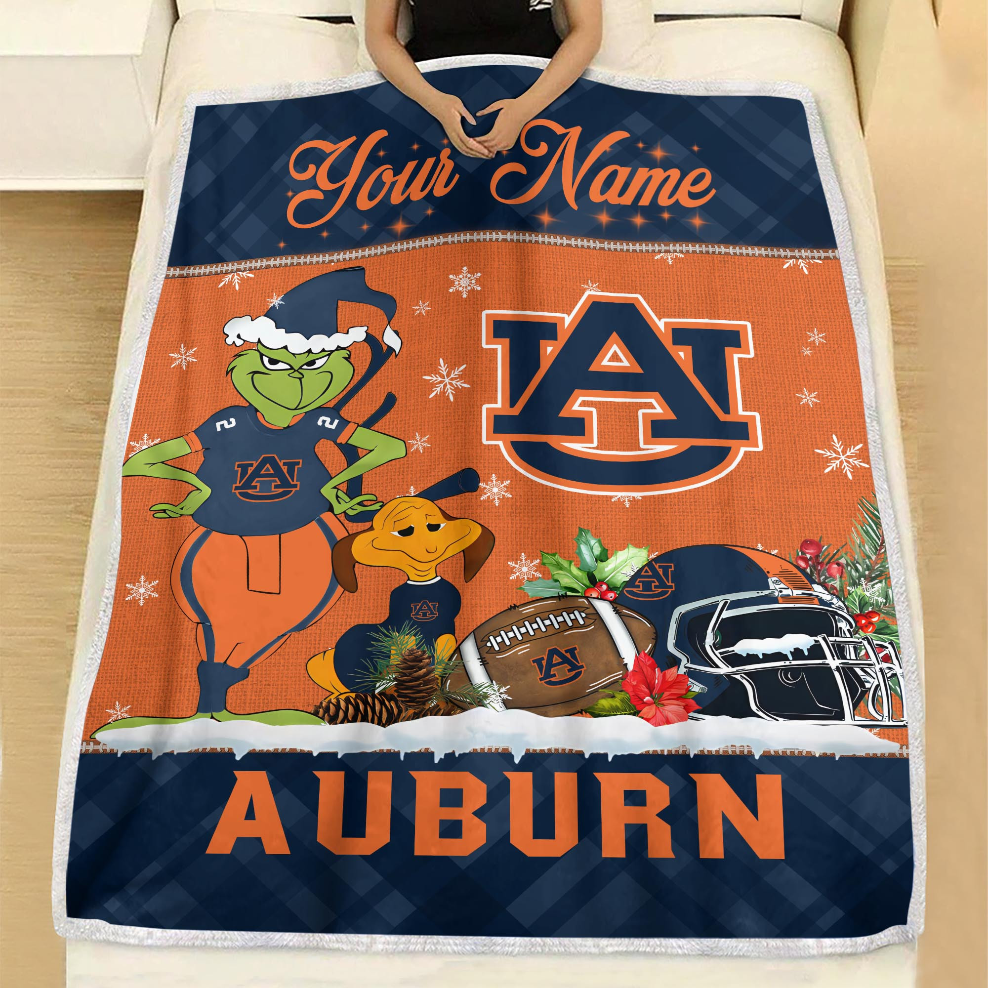 Sportswearmerch Auburn Tigers NCAA x Grinch Christmas Fleece Blanket For Fan