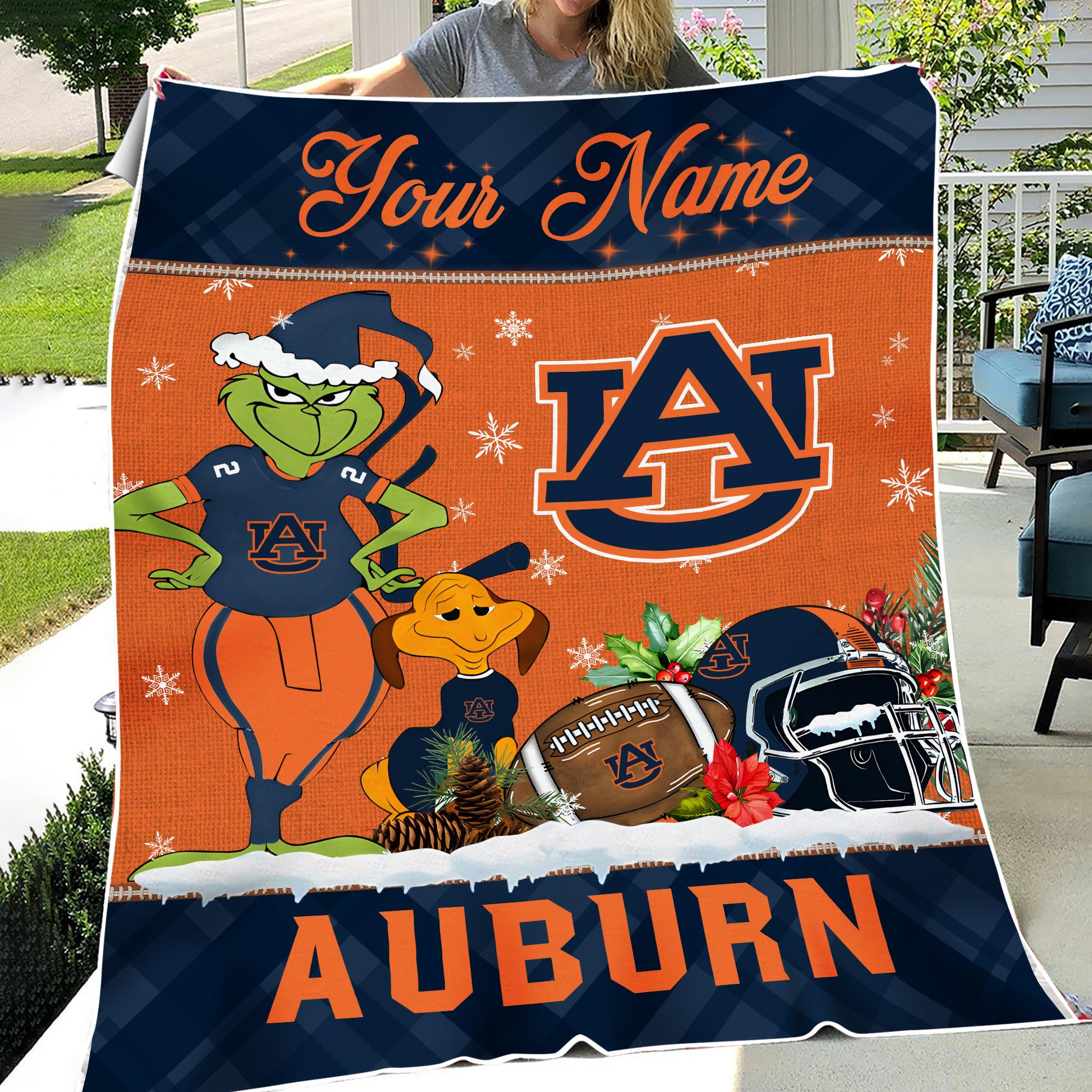 Sportswearmerch Auburn Tigers NCAA x Grinch Christmas Fleece Blanket For Fan