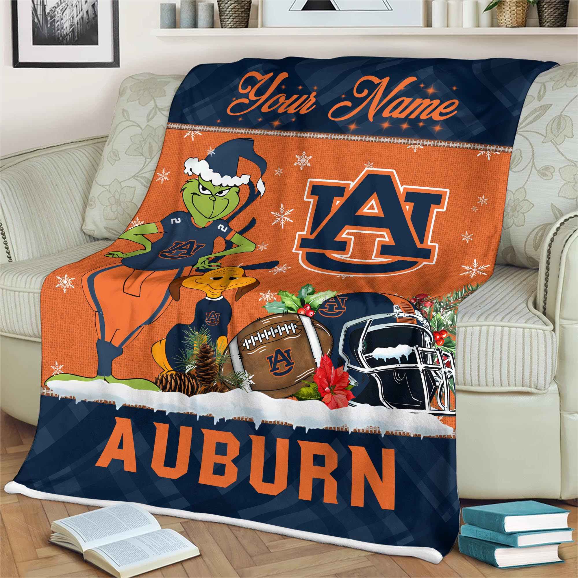 Sportswearmerch Auburn Tigers NCAA x Grinch Christmas Fleece Blanket For Fan