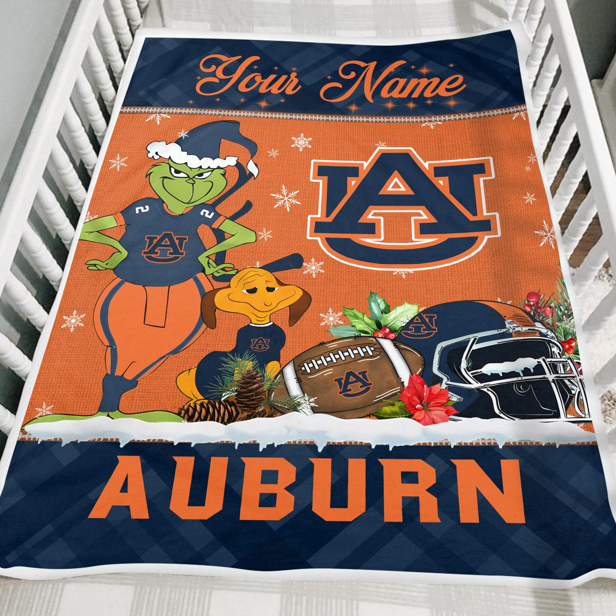 Sportswearmerch Auburn Tigers NCAA x Grinch Christmas Fleece Blanket For Fan