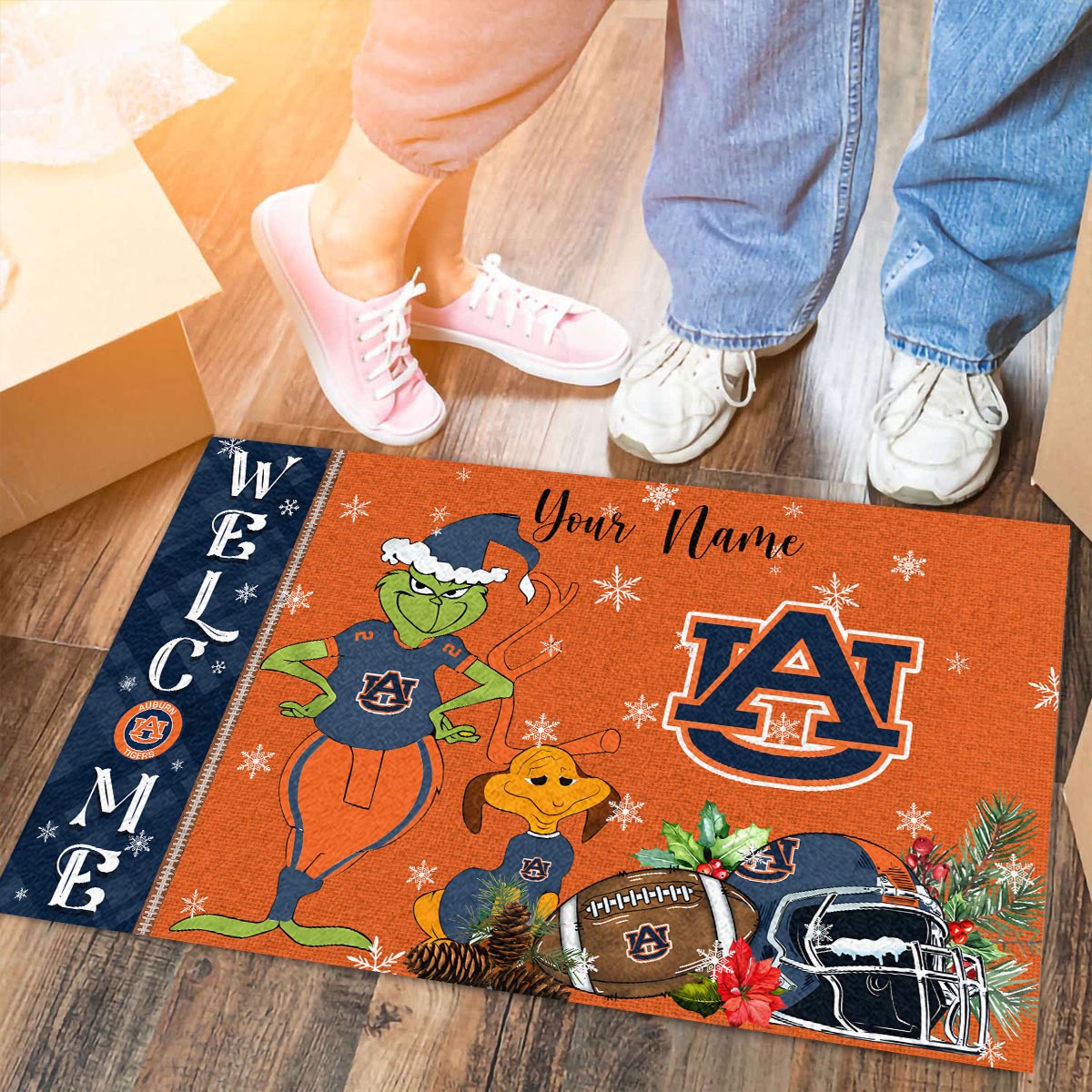 Sportswearmerch Auburn Tigers NCAA x Grinch Christmas Welcome Football Doormat For Fan