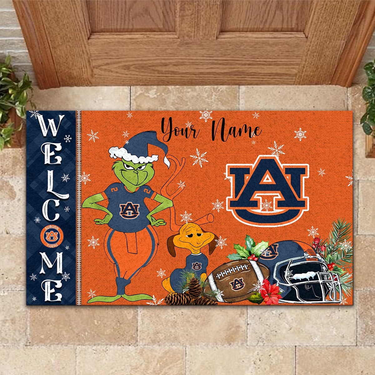Sportswearmerch Auburn Tigers NCAA x Grinch Christmas Welcome Football Doormat For Fan