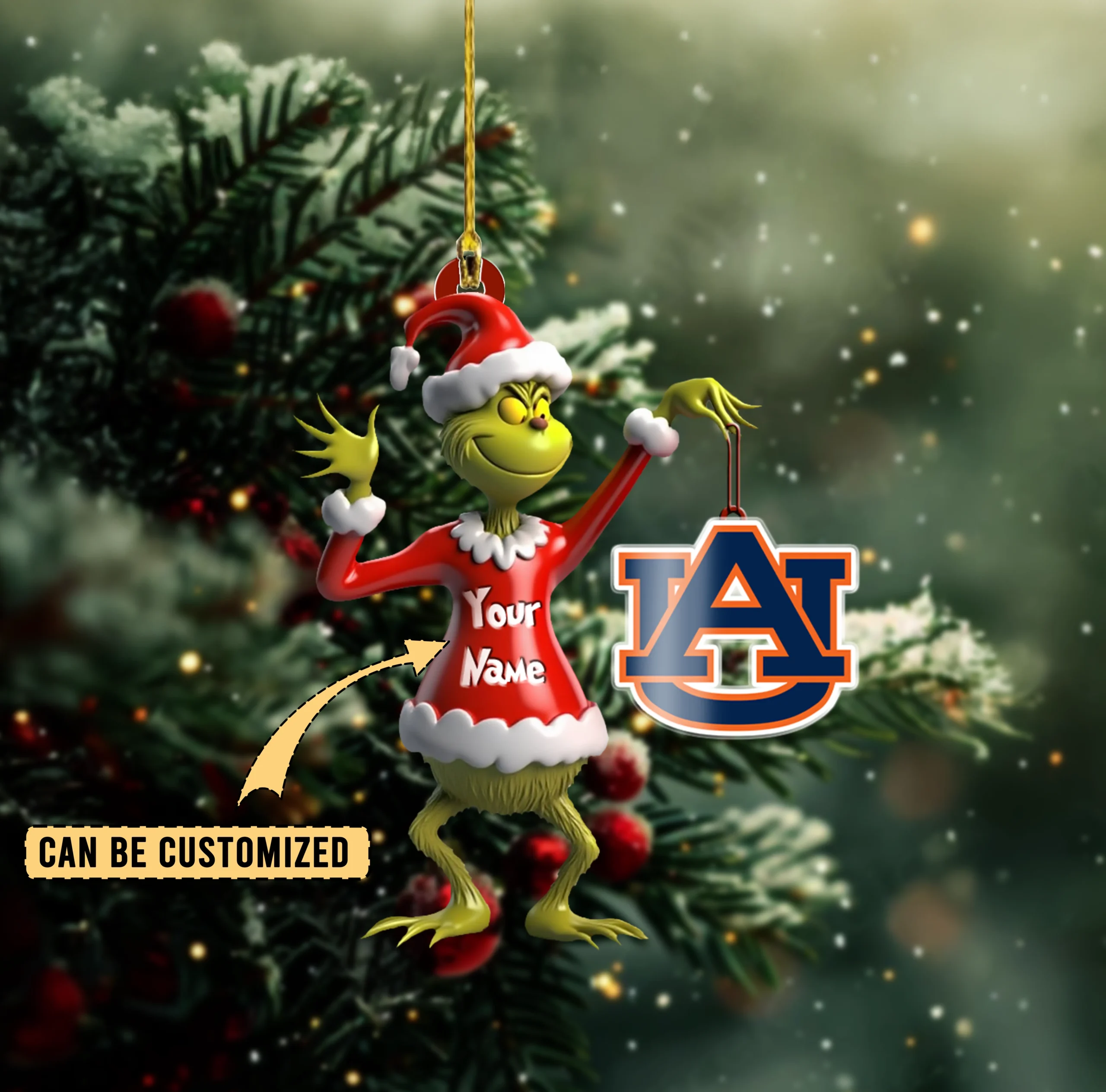 Sportswearmerch Auburn Tigers NCAA x The Grinch Acrylic Ornament Gift For Fans