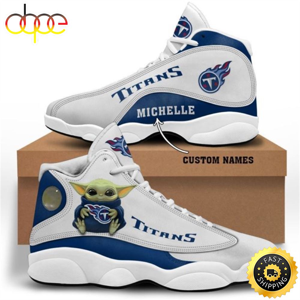 Sportswearmerch Baby Yoda Hug Tennessee Titans NFL AJ13 Sneakers Shoes For Men And Women