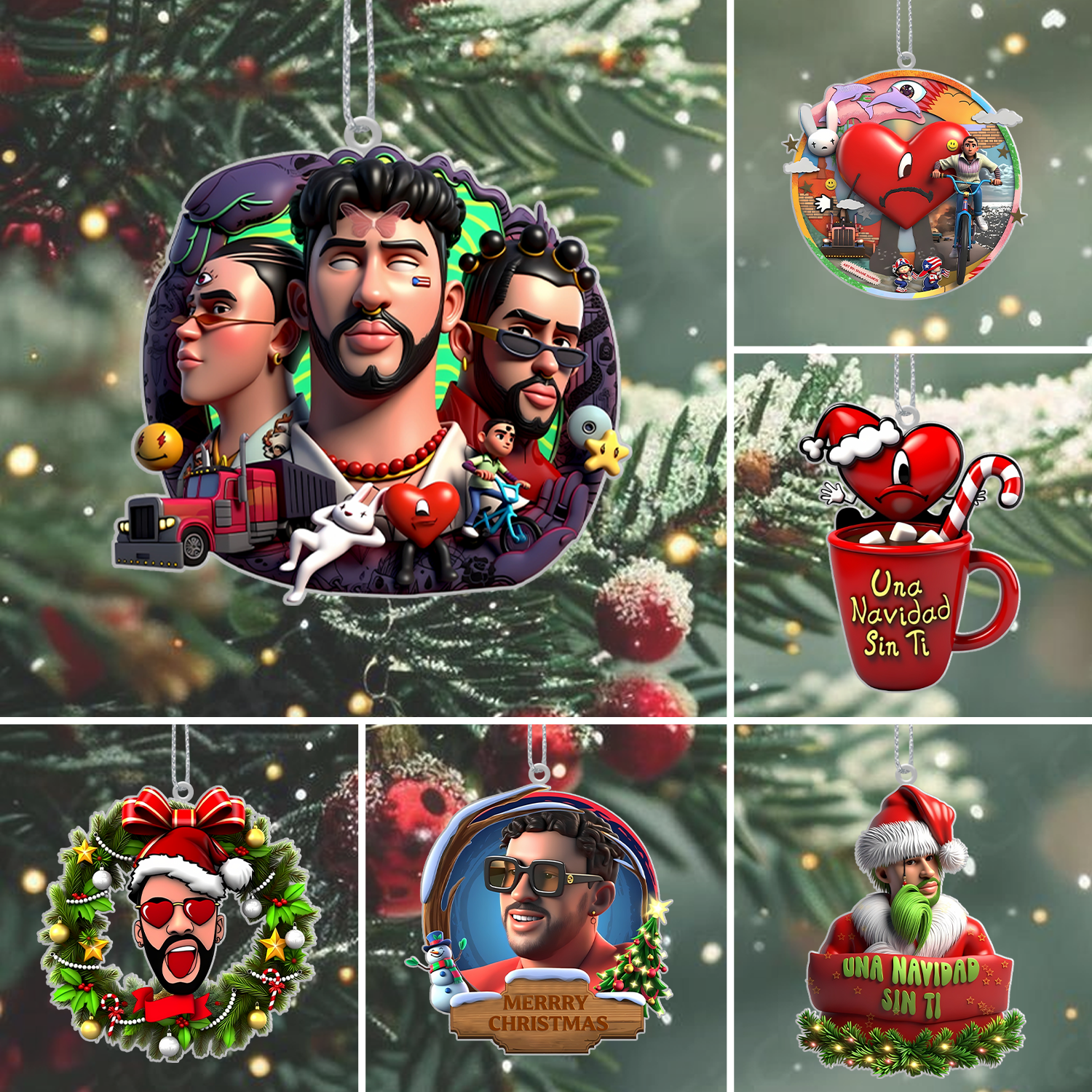 Sportswearmerch Bad Bunny x Christmas Acrylic Ornament Gift For Fans