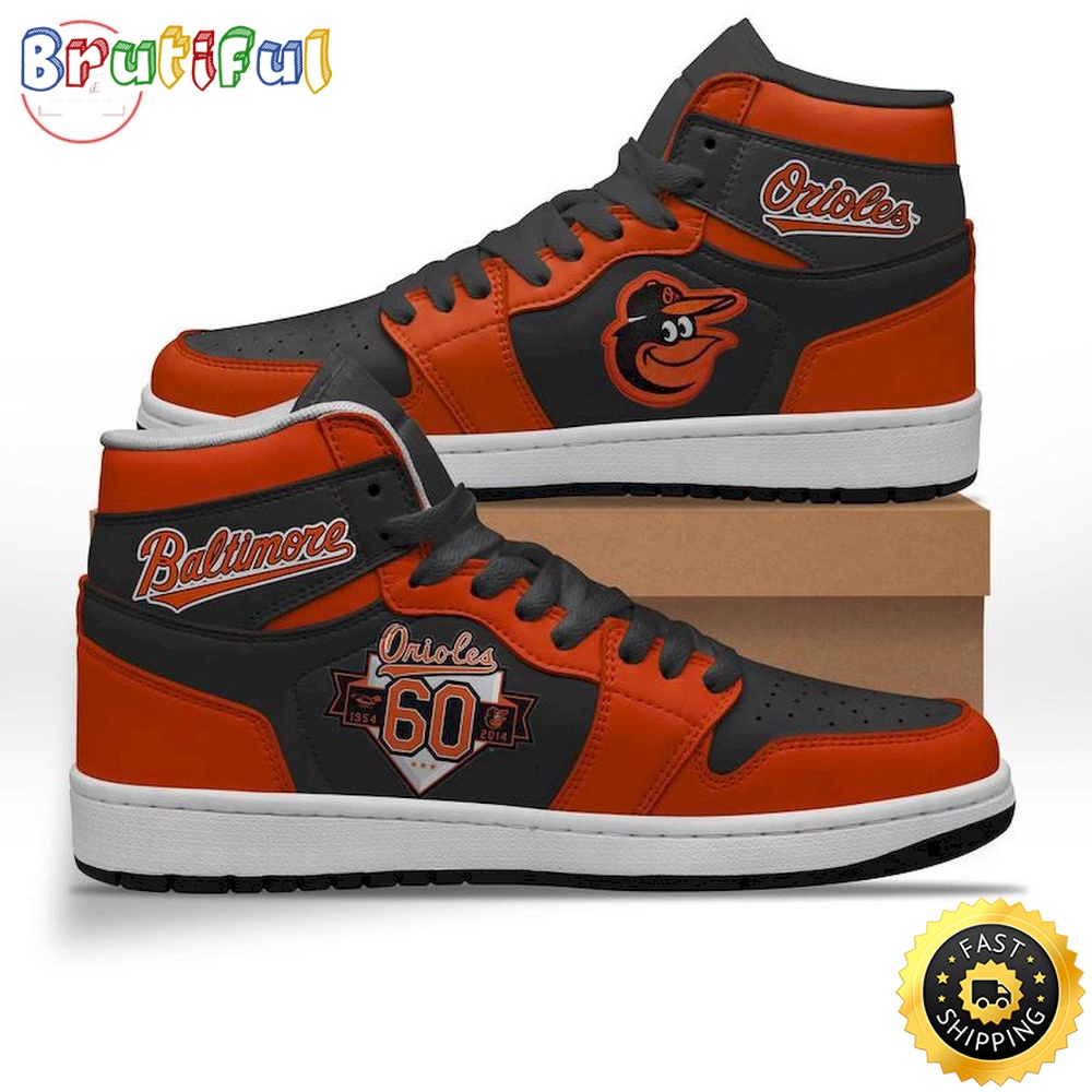 Sportswearmerch Baltimore Orioles MLB 60 years AJ1 High Sneakers Shoes For Men And Women