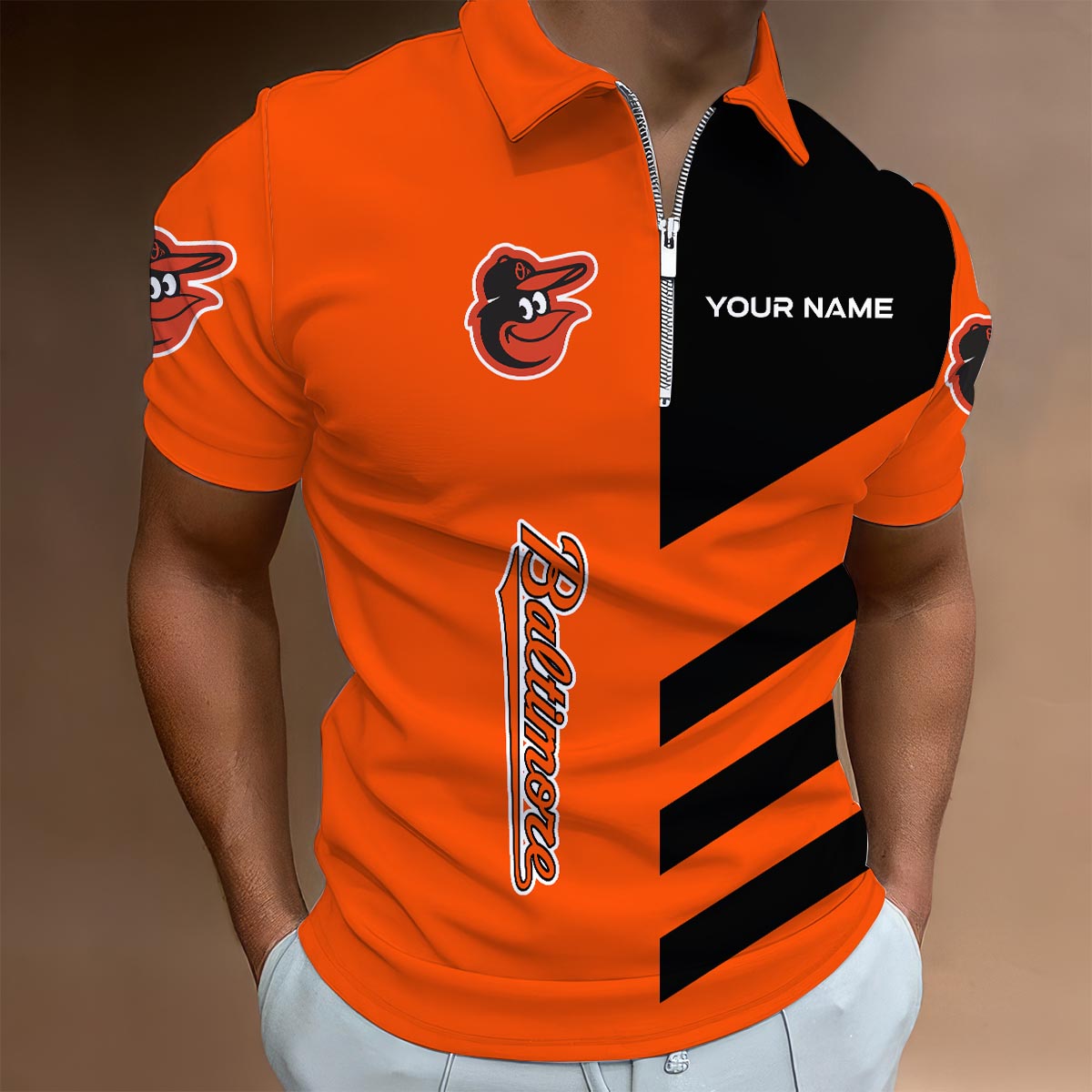 Sportswearmerch Baltimore Orioles MLB Lapel Zip Polo Shirt For Fan