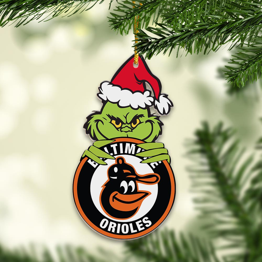 Sportswearmerch Baltimore Orioles MLB x Grinch Christmas Acrylic Ornament For Fans