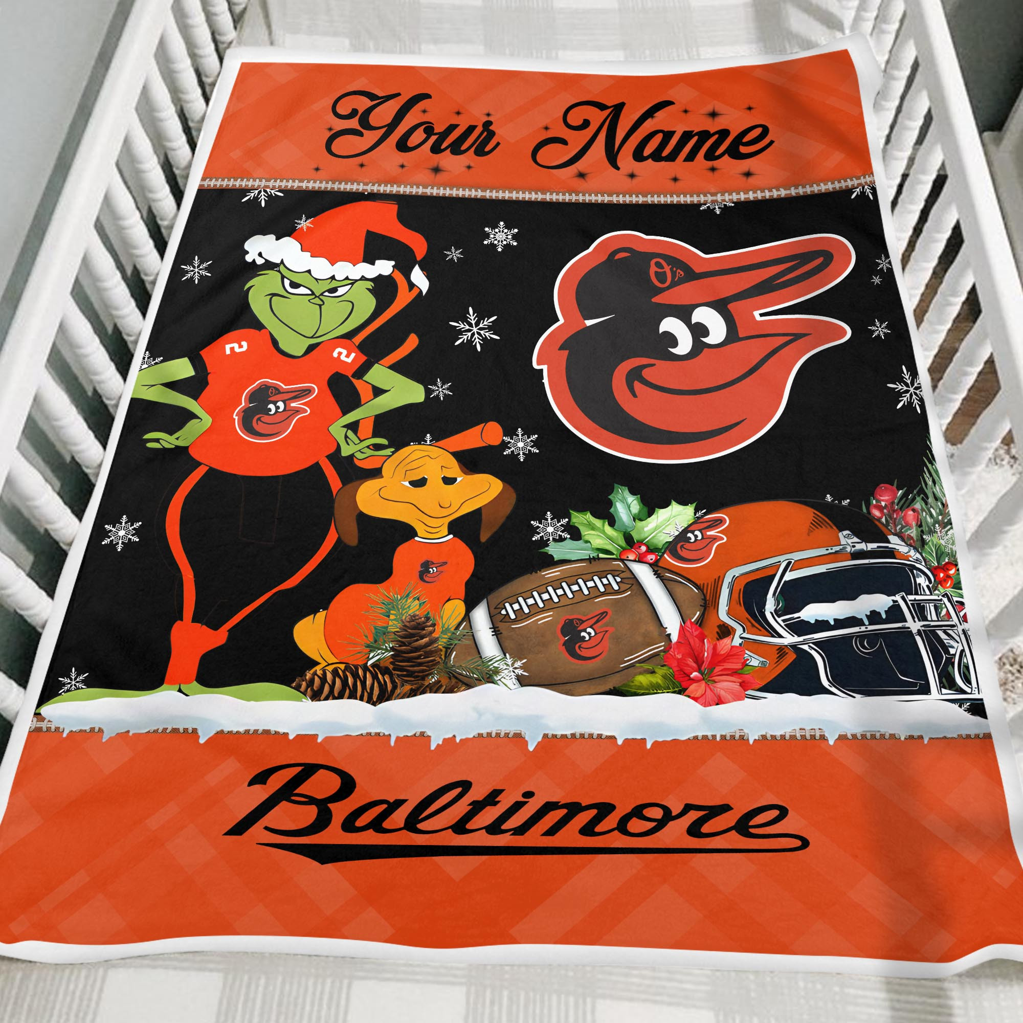 Sportswearmerch Baltimore Orioles MLB x Grinch Christmas Fleece Blanket For Fan