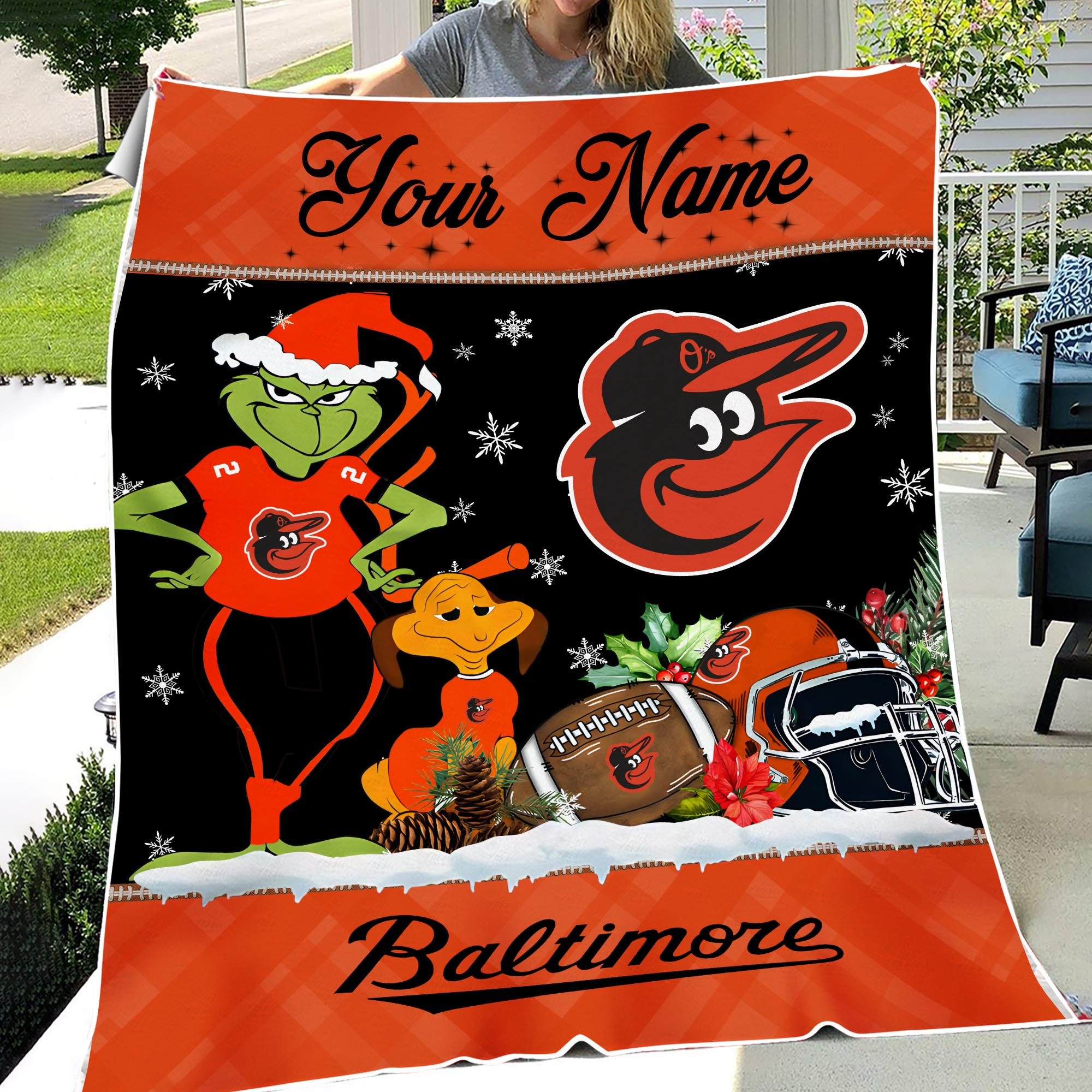 Sportswearmerch Baltimore Orioles MLB x Grinch Christmas Fleece Blanket For Fan