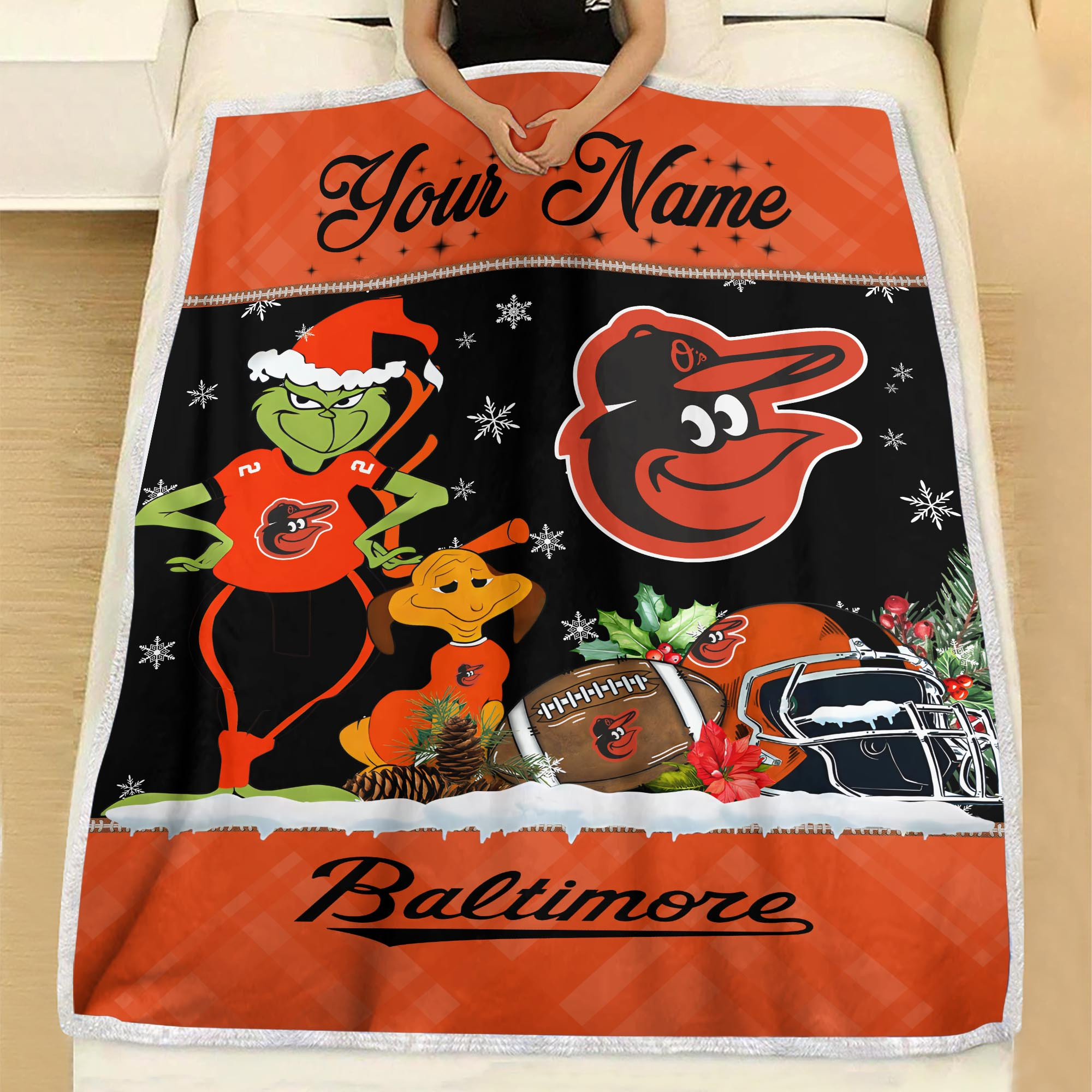 Sportswearmerch Baltimore Orioles MLB x Grinch Christmas Fleece Blanket For Fan