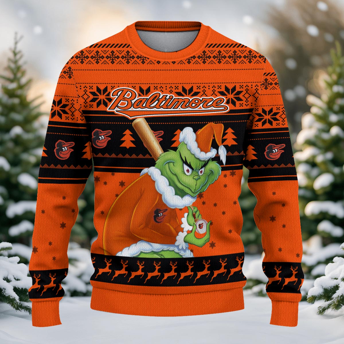 Sportswearmerch Baltimore Orioles MLB x Grinch Christmas Ugly Sweater For Fans