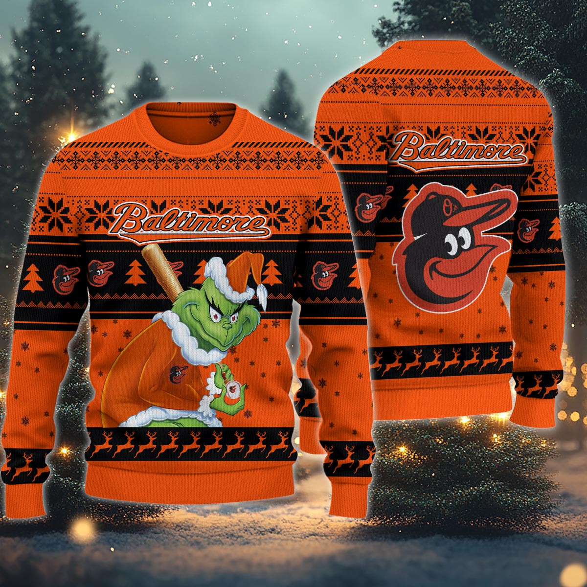Sportswearmerch Baltimore Orioles MLB x Grinch Christmas Ugly Sweater For Fans