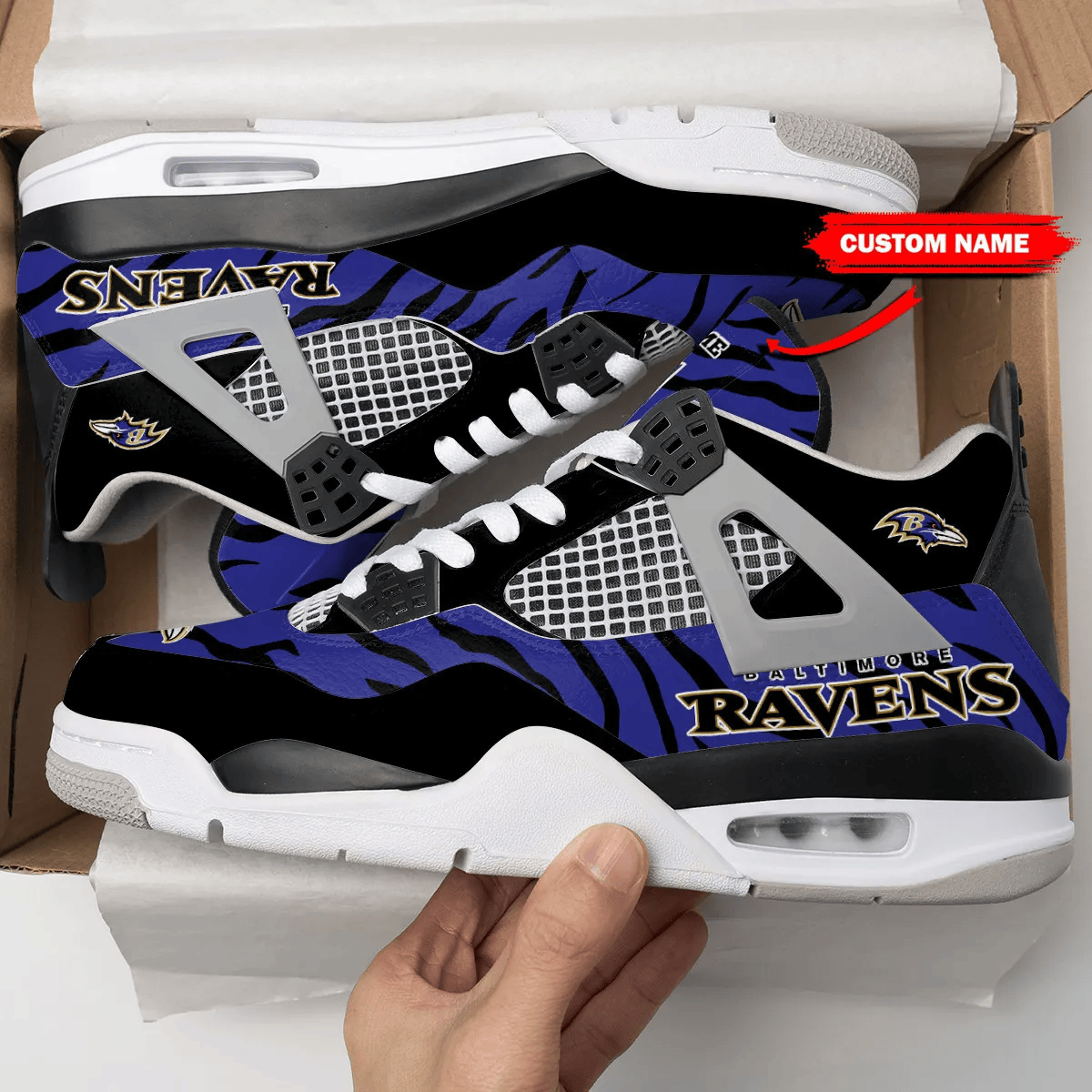 Sportswearmerch Baltimore Ravens NFL Air Jordan 4 Sneaker AJ4 Sneakers Shoes For Men And Women