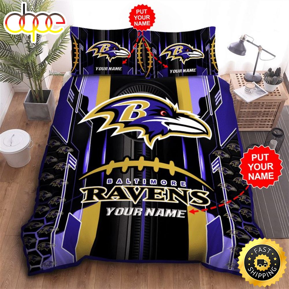 Sportswearmerch Baltimore Ravens NFL Black Purple Bedding Set For Fan