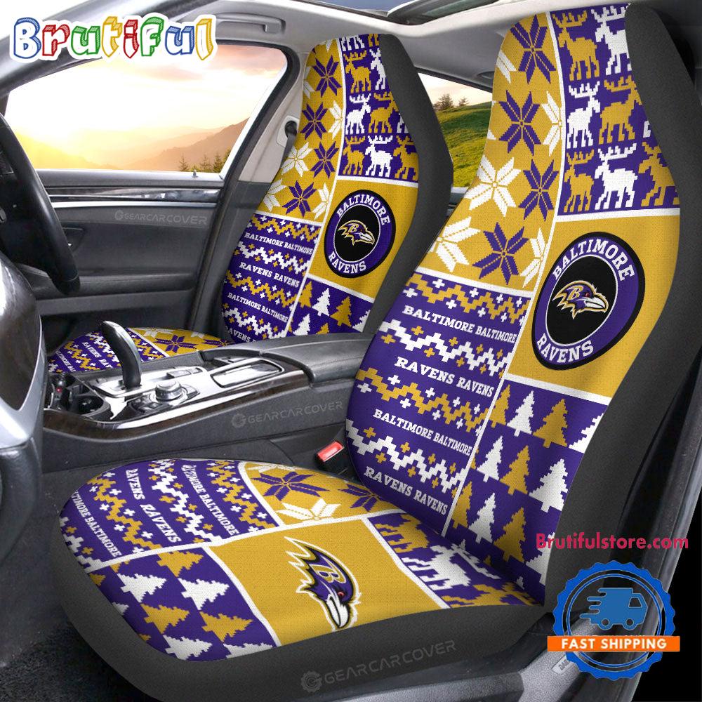 Sportswearmerch Baltimore Ravens NFL Design Christmas Car Seat Covers For Fan